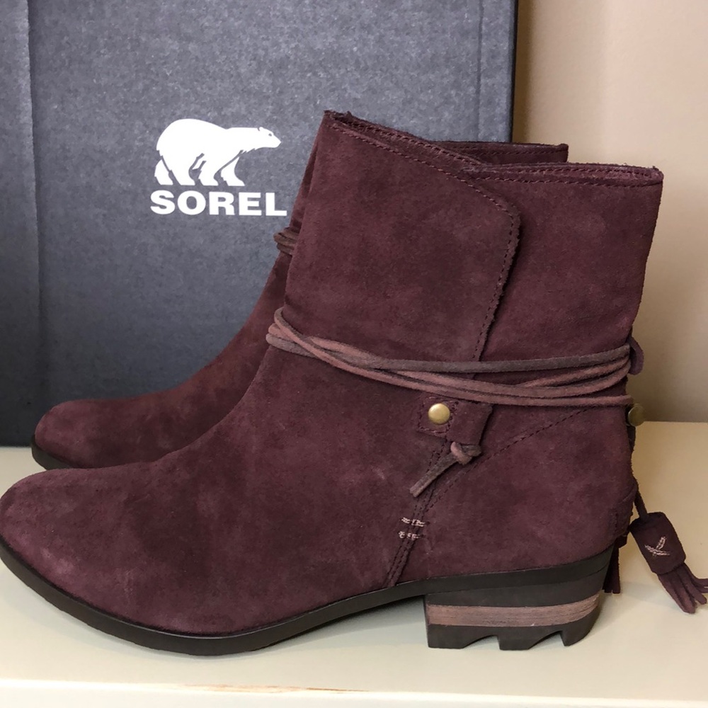 Sorel Farah Suede Leather Short Boots Burgundy Maroon size 8